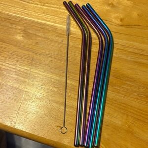 Rainbow Stainless Steel Reusable Straws with Cleaning Brush set of 5